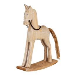 Lemon Pavilion Furniture and Decor Natural Rustic Rocking Horse Christmas Decoration - L4 x W14 x H20 cm in White