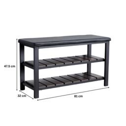 Home Source Spalding Black Metal Shoe Bench with Two Storage Shelves - thumbnail 8