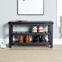 Home Source Spalding Black Metal Shoe Bench with Two Storage Shelves - thumbnail 3