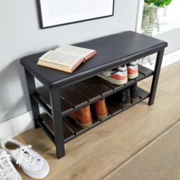 Home Source Spalding Black Metal Shoe Bench with Two Storage Shelves - thumbnail 4