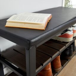Home Source Spalding Black Metal Shoe Bench with Two Storage Shelves - thumbnail 5