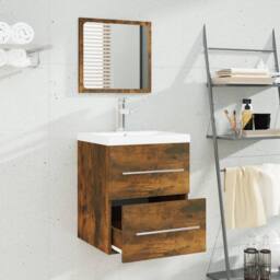 Berkfield Home Sink Cabinet with Built-in Basin Smoked Oak Engineered Wood in Brown