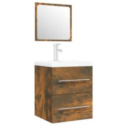 Berkfield Home Sink Cabinet with Built-in Basin Smoked Oak Engineered Wood in Brown - thumbnail 3