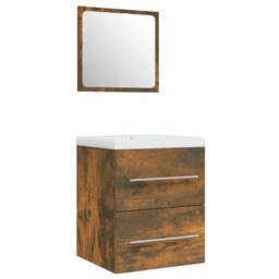 Berkfield Home Sink Cabinet with Built-in Basin Smoked Oak Engineered Wood in Brown - thumbnail 4
