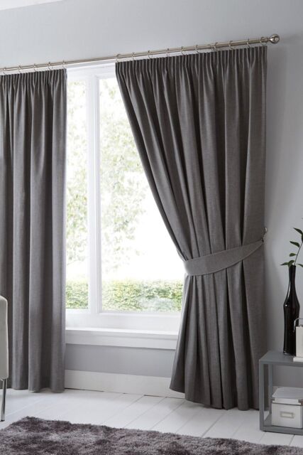 Fusion 'Dijon' Thermal & Blackout Fully Lined Pencil Pleat Curtains in Charcoal - Size: 229 cm width x 137 cm drop - image 1