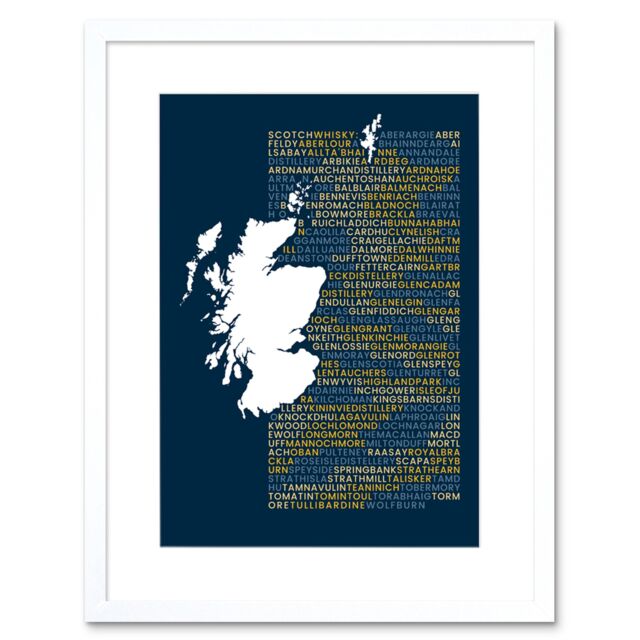 "Artery8 Wall Art Print Scotch Whisky Distilleries Map Framed 9X7 in White - Size: W7"" x H9""" - image 1