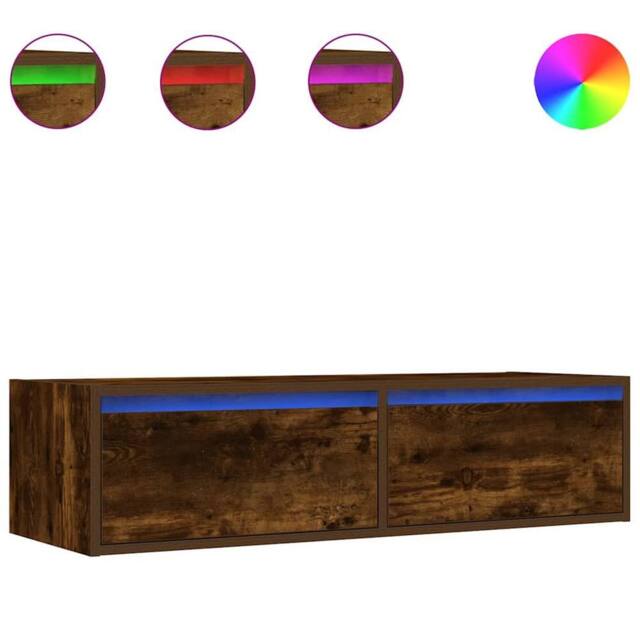 Berkfield Home TV Cabinet with LED Lights Smoked Oak 100X35.5x25 cm in Brown - image 1