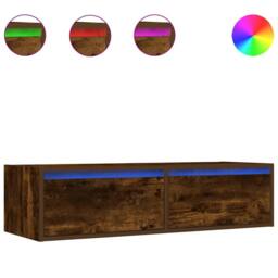 Berkfield Home TV Cabinet with LED Lights Smoked Oak 100X35.5x25 cm in Brown - thumbnail 1