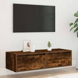 Berkfield Home TV Cabinet with LED Lights Smoked Oak 100X35.5x25 cm in Brown - thumbnail 4