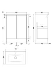 Balterley Mavesyn Contemporary 2 Door Vanity Basin Unit, Satin Green, 600mm in Green - thumbnail 2