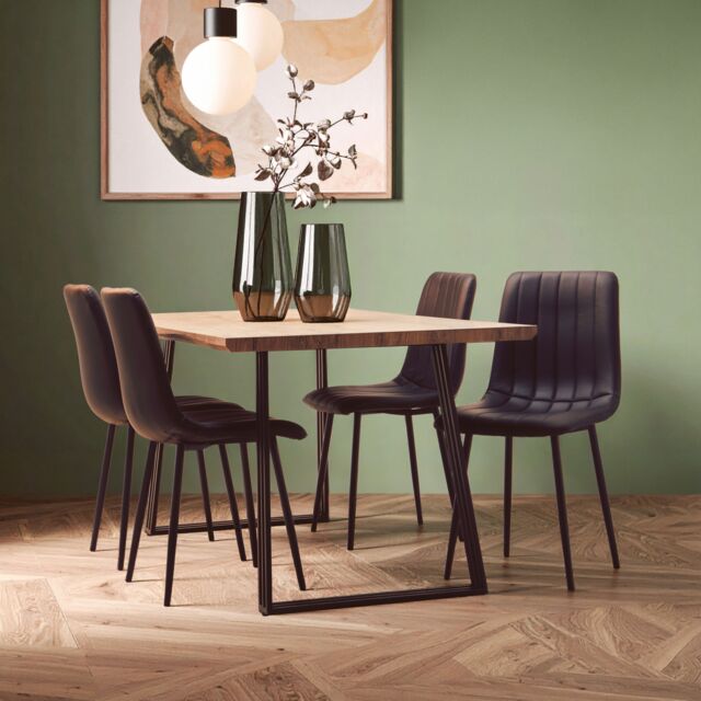 Orsina Modern Dining Table, Sturdy Table For Entertaining Guests, Minimalist Design Table, Natural Veneer Top Table in Brown - image 1