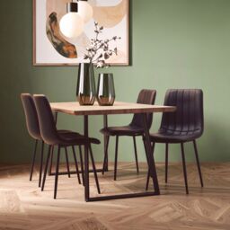Orsina Modern Dining Table, Sturdy Table For Entertaining Guests, Minimalist Design Table, Natural Veneer Top Table in Brown - thumbnail 1