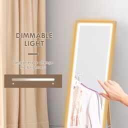 HOMCOM Dimming Full Length Mirror w/ Lights Standing Leaning Wall Mount Oak in Light Oak - thumbnail 6
