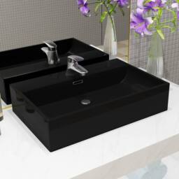 Berkfield Home Elegant Basin with Faucet Hole Ceramic Black 60.5x42.5x14.5 cm - thumbnail 2