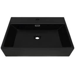 Berkfield Home Elegant Basin with Faucet Hole Ceramic Black 60.5x42.5x14.5 cm
