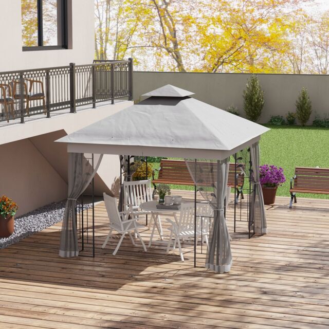 OUTSUNNY 3 x 3(m) Garden Gazebo Marquee Tent Canopy Shelter Pavilion in Light Grey