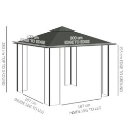 OUTSUNNY 3 x 3(m) Garden Gazebo Marquee Tent Canopy Shelter Pavilion in Light Grey - thumbnail 3