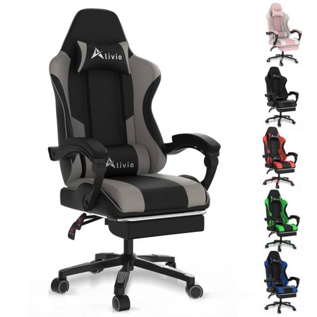 Alivio Ergonomic Gaming Chair with Massage Lumbar Cushion in Grey