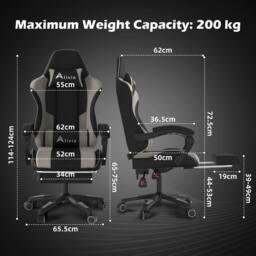 Alivio Ergonomic Gaming Chair with Massage Lumbar Cushion in Grey - thumbnail 5