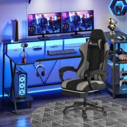 Alivio Ergonomic Gaming Chair with Massage Lumbar Cushion in Grey - thumbnail 3