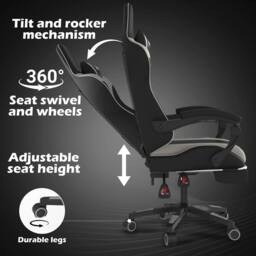Alivio Ergonomic Gaming Chair with Massage Lumbar Cushion in Grey - thumbnail 6