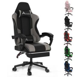 Alivio Ergonomic Gaming Chair with Massage Lumbar Cushion in Grey - thumbnail 1