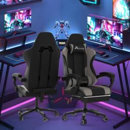 Alivio Ergonomic Gaming Chair with Massage Lumbar Cushion in Grey - thumbnail 2