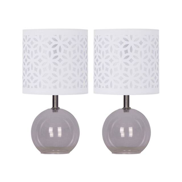 First Choice Lighting Set of 2 Buck - Clear Glass Table Lamps with White Cut Out Shade - image 1
