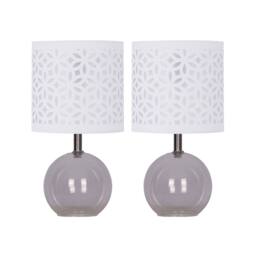 First Choice Lighting Set of 2 Buck - Clear Glass Table Lamps with White Cut Out Shade - thumbnail 1