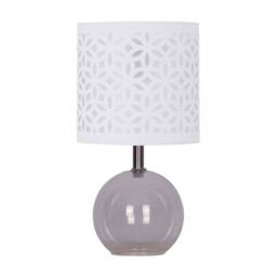 First Choice Lighting Set of 2 Buck - Clear Glass Table Lamps with White Cut Out Shade - thumbnail 2