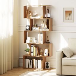 Costway 5-Tier Bookshelf Geometric S-Shaped Bookcase in Natural - thumbnail 4