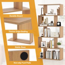 Costway 5-Tier Bookshelf Geometric S-Shaped Bookcase in Natural - thumbnail 7