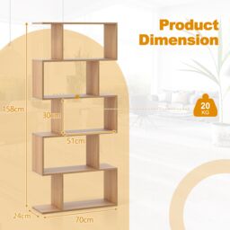 Costway 5-Tier Bookshelf Geometric S-Shaped Bookcase in Natural - thumbnail 2