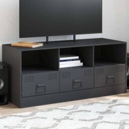 Berkfield Home TV Cabinet Anthracite 99x39x44 cm Steel in Dark Grey - Size: 99 x 39 x 44 cm - thumbnail 2