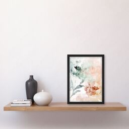 "Artery8 Peony Flowers Teal Blue Pink Light Watercolour Framed Art Print - Size: W12"" x H16""" - thumbnail 4