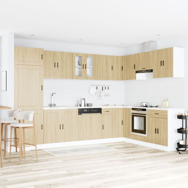 Berkfield Home Porto Sink Base Cabinet with Sink - Sonoma Oak, 80x46x84.5 cm, Made of Engineered Wood in Beige - Size: 80x46x84.5 cm