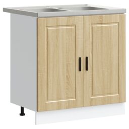 Berkfield Home Porto Sink Base Cabinet with Sink - Sonoma Oak, 80x46x84.5 cm, Made of Engineered Wood in Beige - Size: 80x46x84.5 cm - thumbnail 2