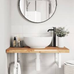 Berkfield Home Basin Shelf Wall Mounted Steel & Solid Wood Acacia in Brown - thumbnail 3