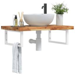 Berkfield Home Basin Shelf Wall Mounted Steel & Solid Wood Acacia in Brown - thumbnail 1