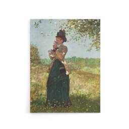 "Artery8 Young Woman in a Yellow Jacket Winslow Homer Canvas Wall Art Print in Green - Size: W12"" x H16""" - thumbnail 1