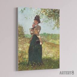 "Artery8 Young Woman in a Yellow Jacket Winslow Homer Canvas Wall Art Print in Green - Size: W12"" x H16""" - thumbnail 2