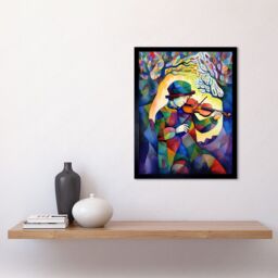 "Artery8 Wall Art Print Fiddle Player In Forest Folk Art Watercolour Painting Art Framed in Black - Size: W12"" x H16""" - thumbnail 2