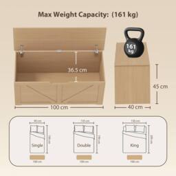 HOMCOM Storage Trunk for Living Room, with Safety Hinges, 100cm, Nature Wood in Natural - thumbnail 3
