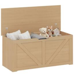 HOMCOM Storage Trunk for Living Room, with Safety Hinges, 100cm, Nature Wood in Natural - thumbnail 2