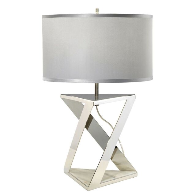 Loops Table Lamp Silver Grey Cylinder Shade Nickel White Marble LED E27 60W in Metallics - image 1