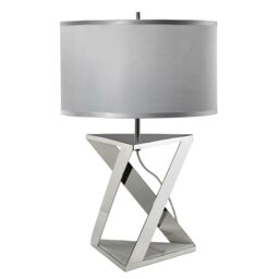 Loops Table Lamp Silver Grey Cylinder Shade Nickel White Marble LED E27 60W in Metallics - thumbnail 2