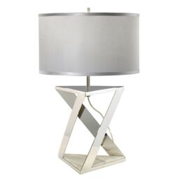 Loops Table Lamp Silver Grey Cylinder Shade Nickel White Marble LED E27 60W in Metallics