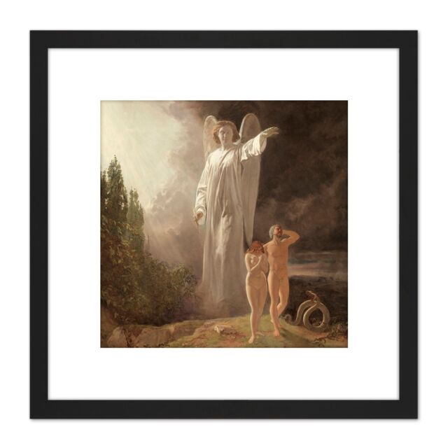 Artery8 Faed Expulsion Of Adam & Eve 8X8 Inch Square Wooden Framed Wall Art Print Picture with Mount in Black - image 1