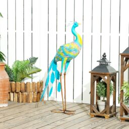 OUTSUNNY Peacock Garden Statue, Metal Garden Gift with Stakes, Multi-Colour - thumbnail 1