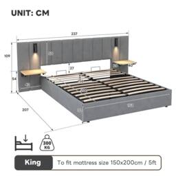 Matteo King Upholstered Bed with Charging, Velvet Hydraulic Storage in Grey - thumbnail 9